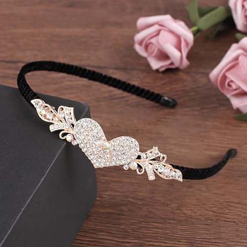Serre-tête en forme de cœur en cristal et fleur avec strass, papillon des années 1920, bandeau vintage en velours pour femme (doré A)