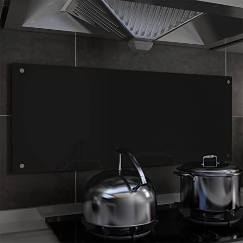 Tempered Glass Splashback for Kitchen Black 100x40 cm - Heat Resistant Cooker Splashbacks - Pre-Drilled Holes with Fixings - Toughened Glass Aesthetic