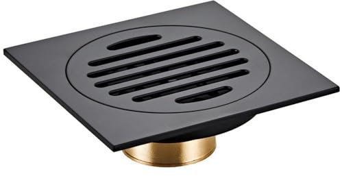 CRBUDY Bodenablauf, Mattschwarz, für Badewanne, Dusche, Abtropffläche, Boden, 10 cm, Messing, quadratisch, Boden-Duschablauf, Ablaufgitter, Bodenablauf, Bodenablaufabdeckung