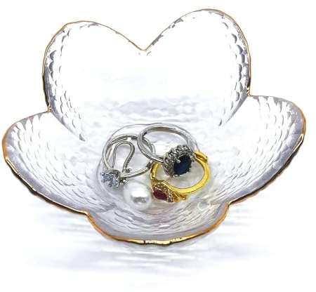 BESSKON Petit plat à bijoux, bol à bijoux en verre, plateau à bijoux, assiette à bijoux, table de nuit, plateau à bijoux, cadeau de fiançailles, plateau à bijoux pour bagues, clés