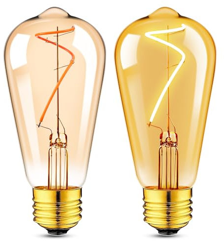 Hcnew E27 Edison Vintage Glühbirne, ST58 3W Warmweiss Retro Filament Glühbirne, Leuchtmittel 2700K Filament LED E27 Nachtlicht Birnen, Nicht Dimmbar, 2 Stück