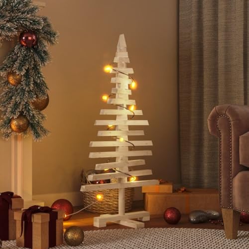 Juroupi Arbre de Noël en Bois pour décoration 90 cm Bois Massif de pin Sapin De Artificiel,Cônes De Noël