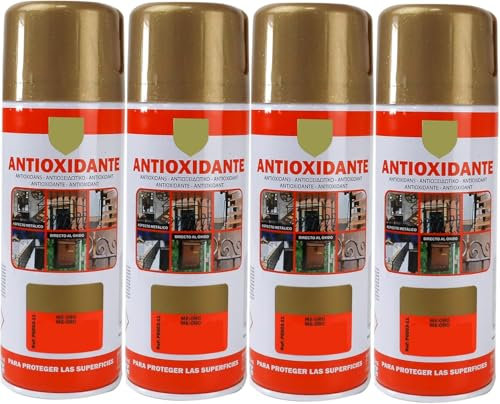 MORE FREE-Pintura Spray Antioxidante Metalizada Oro 400 Ml para las Superficies de Metal, Hierro y Aluminio,Pack de 4 Unidad