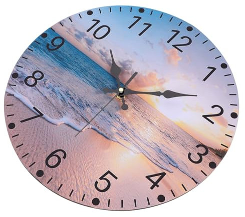 Cabilock Wanduhr Zum Aufhängen Stumme Hängeuhr Schmücken Mit Strandlandschaft Heimdekoration Geräuschloses Design Genaue Zeitanzeige