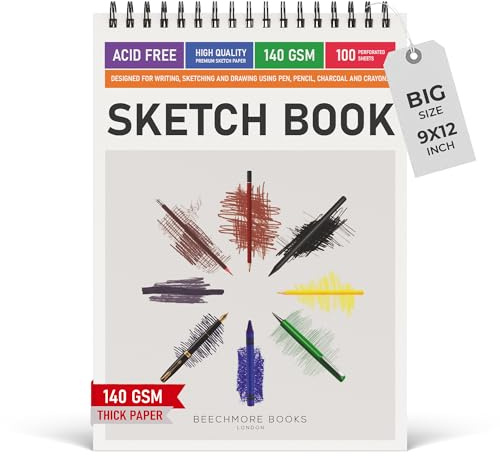 Beechmore Books Skizzenbuch A4 (21,6×29 cm) – 140 g/m² säurefreies Papier, 100 perforierte Seiten – Künstlerblock für Zeichnen & Skizzieren, Kinder & Erwachsene