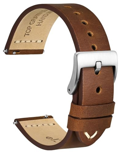 WOCCI Antikes Uhrenarmband, Top Genarbtes Leder, Französischer Wachsfaden, Schnellverschluss, Edelstahlschnalle, Ersatzarmbänder für Herren, Bandbreite 17mm 18mm 19mm 20mm 21mm 22mm 24mm