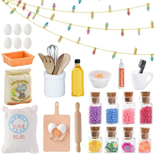 Wichtel Zubehör Weihnachten,32 Stück Miniatur Puppenhaus Zubehör,Wichtel Küche Zubehör,Wichteltür Zubehör,Weihnachten Miniatur Ornament für Wichteltür Deko und 1:12 Puppenhaus