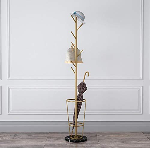 Porte-manteau avec porte-parapluie et 6 crochets sur pied pour entrée avec support pour sacs à main et porte-veste