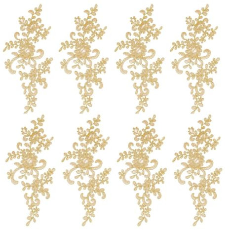 MIRKUZI Spitze-Borten 8 Stück Blatt-Blumen-Applikationen, goldene Spitzen-Stickerei-Applikationen, Kleider-Nähdekorationen, Polyester-Deko-Accessoires-Stoff, DIY-Bastelflicken (Gold)