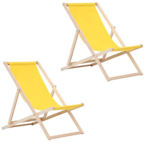 Liegestuhl klappbar aus Holz - 2er Set gelb Gartenliege aus Buchenholz Faltbare Sonnenliege, Strandliege für Balkon, Terrasse & Strand