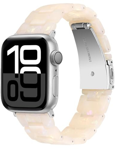 Miimall Bracelet Compatible avec Apple Watch 38/40/41/42mm(Series 10), Strap Résine pour Apple iWatch 10 9 8 7 6 5 4 3 2 1 SE avec Métal Boucle en Acier Inoxydable Femme, Blanc Fluorescent