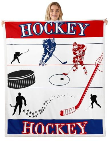 Loussiesd Eishockey Decke 150x200cm Hockey Spieler Wohndecke Für Dekor Eissport Spiele Kuscheldecke Puck Hockey für Sofa und Couch Schlafzimmer
