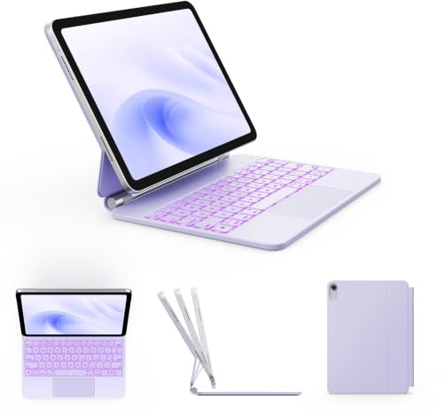 GreenLaw Custodia per iPad di 11a generazione (A16,2025)/10a (2022) con tastiera, supporto per tastiera stile magico, retroilluminazione a 7 colori, superficie antimacchia, trackpad multi-touch, viola