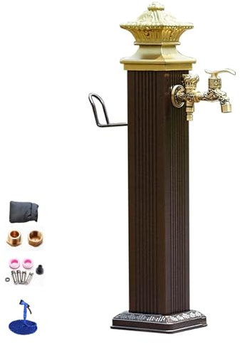 YZWZZXC Wasserzapfsäule Garten, Standbrunnen Antik, Messing-Wasserhahn, Bodenhydrant, mit Brause und Schlauchhalter, Geeignet für Terrasse und Garten(112cm/44in)
