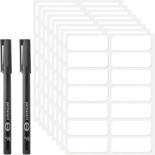336pcs No-Iron Name Labels for Clothes,Waterproof Labels Stickers for Clothes,Writable Self Adhesive Name Sticker,White Sticky Lab-els,Personalised Na-me Stic-KERS,with 2pcs Permanent Marker