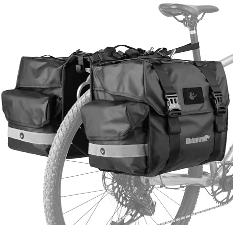 Rhinowalk Bike Pannier Bag with Rain Cover 40L Waterproof Bicycle Double Pannier Bags with Support Plate for Long Distance Riding Saddle Pouches for Bike Rear Rack Cycling Accessories(Black)
