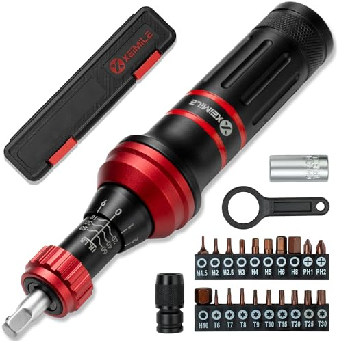 XEIMILE Tournevis dynamométrique de 25,4 à 152,4 cm, ensemble de tournevis dynamométriques avec porte-embout de 6,35 mm, plats, hexagonaux, Torx et Philips, adapté pour l'entretien du vélo, outil de