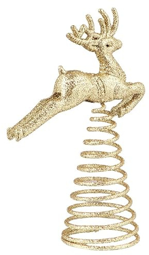 ULTECHNOVO Christmas Tree Topper Deer Ornament 5.51 Inch Gold Glitter Reindeer Treetop Decoration Lightweight Festive Xmas Tree Toppers