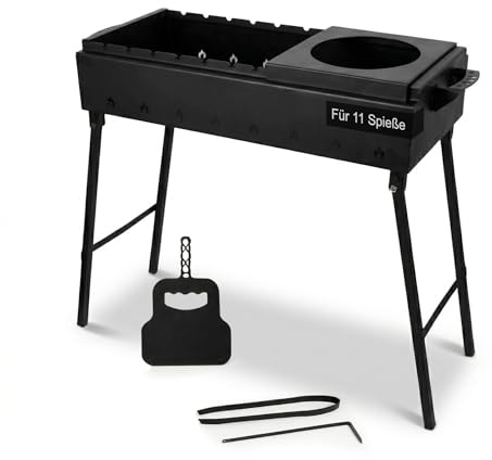 Mangal für 11 Spieße Klappbarer Holzkohlegrill 70 cm lang 2 mm Stahl BBQ Grill Schaschlikgrill Adapter für Kazan Grillfächer Feuerhaken Grillzange für Picknick Garten Camping