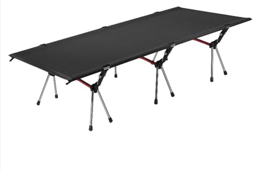 Cuccioletti CucCe Campingbett Tragbares Klappbett, Camping, hohe und niedrige Halterung aus Aluminiumlegierung mit doppeltem Verwendungszweck, stabile Struktur for den Garten im Freien(Black)