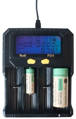 Universal-Batterie-Ladegerät f. Lithium-Ionen-Akkus (Li-Ion), Nickel-Metallhydrid-Akkus (NI-MH) - Akku-Testfunktion - LCD-Display, USB-Kabel - optional: Akkus (Ink. 4X AA/Mignon)