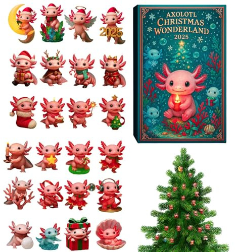 2025 Salamander Advent Countdown Kalender, 24 Tage Salamander Thema Weihnachten Countdown Kalender mit 24 niedlichen und realistischen Salamanders Tierdekorationen für Kinder und Sammler
