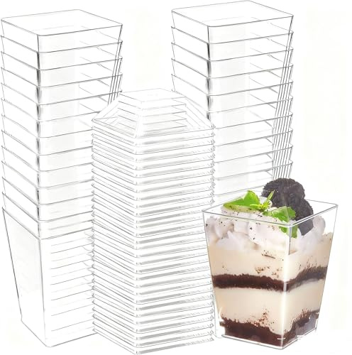 Wubushan Vasitos Plastico para Postres 160ml, 30Pcs Vasitos aperitivos plastico, Mini vasos para postres, Vasos plastico reutilizable Sin cuchara, Vasos con tapa Verrines en plastique