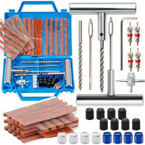 CROWNSHOP 52PC Tyre Repair Kit Tubeless Tire Plug Tool Set with Case | Heavy-duty tubeless tyre repair kit with storage case, ideal for repairing car, motorcycle, truck, SUV, ATV & tractor tyres.
