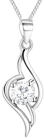 Löb 925 Silber Halskette Tropfen Zirkonia Stein Diamant Form Anhänger, Damen Kette Glitzer Strass Tropfenanhänger Tropfenform Schmuck Brautschmuck Weiß