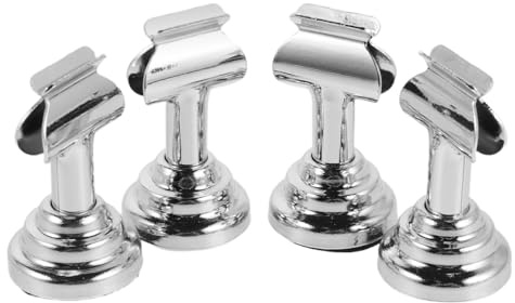 FUNNETOYU 4 Stück Metall Tischkartenhalter Silber mit Rundem Sockel Kleiner Platzkartenhalter für Hochzeit Buffet Visitenkarten Stabiler Kartenhalter für Gastronomie und Büro