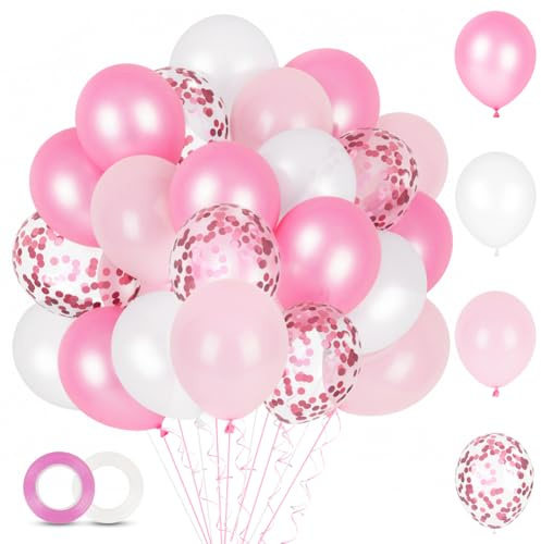 Alaoo 60pcs Palloncini Compleanno Rosa Perla, 12 Pollici Rosa Confetti | per Decorazioni Compleanno, Baby Shower, Decorazioni Battesimo Bimbo e Bimba, Matrimonio