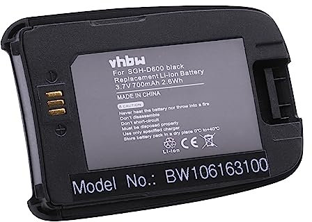vhbw batteria compatibile con Samsung SGH-D600 smartphone cellulare (700mAh, 3,7V, Li-Ion) + copribatteria (nero) - Sostituisce BST4389BE