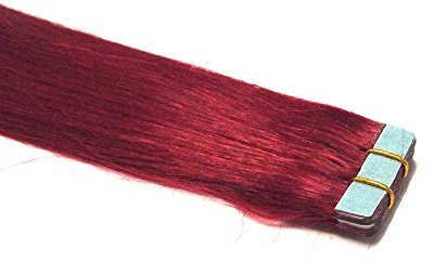 Tape In/On 100% Echthaar Remy Hair Extensions Haarverlängerung 2,5g / Tresse (50cm - 10 Tressen - Burg)