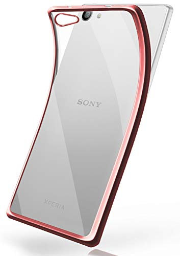 moex Transparente Silikonhülle im Chrome-Style kompatibel mit Sony Xperia Z5 Compact | Flexibler Schutz mit Hochglanz Metallic Rahmen, Rosé-Gold