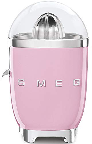 Smeg CJF01PKUK Retro 50's Style Citrus Juicer with Lid, Stainless Steel Reamer and Strainer, Anti-Drip Spout, Pink