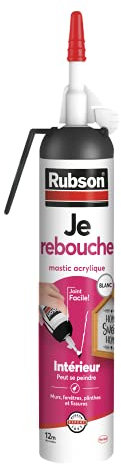 Rubson Je Rebouche Mastic Blanc 200 ml, mastic étanche en aérosol prêt à l'emploi, mastic acrylique pour murs, fenêtres, plinthes et fissures en intérieur