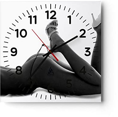Modern Wanduhr Frau Akt Pose 30x30cm Quadrat Klein Wand Uhr Glas Analog Zimmeruhren Küche Büro Wohnzimmer Glasuhr Wall Clock Dekoration Design Wanddekoration Küchenuhr C4AC30x30-0105