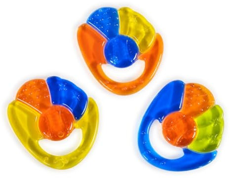 Anillo de mordida arco iris amarillo, sin BPA, anillo de mordida frío como ayuda dental a partir de los 3 meses