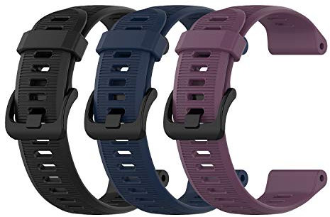 EEweca Confezione da 3 cinturini di ricambio in silicone per smartwatch Garmin Forerunner 945 (nero, blu navy, viola), Silicone