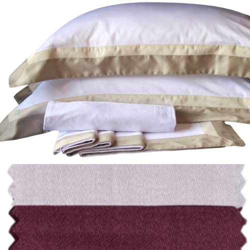 RICAMI FIORENTINI BALDI Coppia federe aggiuntive per Completo Letto Cotone 100% con Doppia Balza in Raso di Cotone. Prodotto Artigianale Toscano. (Erica/Sangria)