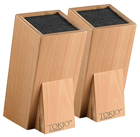 TokioKitchenWare Aufbewahrung für Messer: 2er-Set Universal-Messerblöcke aus Holz mit Borsteneinsatz (Messer-Blöcke mit Bürsteneinsatz, Küchenmesser-Blöcke, Block)