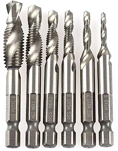Gurxi Macho de Roscar Grifo para Taladro Brocas para Rosca HSS Macho de Roscar Vástago HSS Tornillo Manual Métrico Hexagonal Mano Rosca Hss Vástago Hexagonal HSS Métricas Mano HSS M3-M10 6 Piezas
