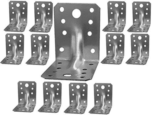 Pack of 12 Corner Braces Brackets Plates, Heavy Duty Wooden Angle, Metal Steel Sheet Galvanised Z275g/m2 20μm Size: L 2,75x 2,75x 2,17x 0,06 (70 x 70 x 55 x 1,5mm)