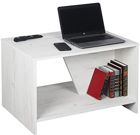 RICOO Couchtisch mit Stauraum 75 x 50 x 50 cm, Couchtisch Holz, Wohnzimmertisch für Couch Eiche weiß – WM091-EP, Tisch Wohnzimmer Tisch, Sofatisch, Coffee Table, Couchtisch weiß klein