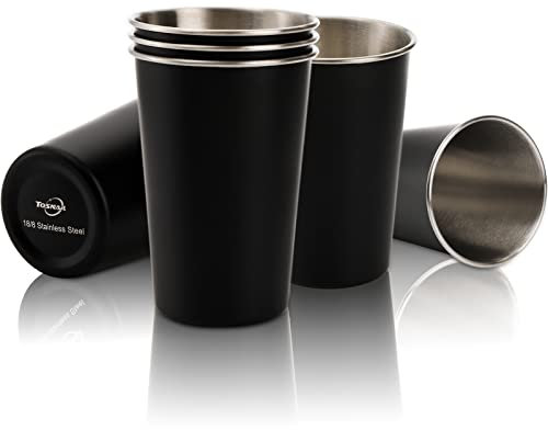 Tosnail 6 Stück 16oz Edelstahl Becher, 480ml Metall Becher unzerbrechlich Trinkgläser Wasser Becher für Kinder, Erwachsene Indoor und Outdoor Einsatz - schwarz