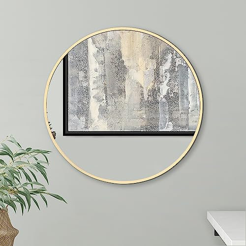 Americanflat 51 cm Gerahmter Gold Runder Spiegel - Gold Kreis Spiegel für Badezimmer, Schlafzimmer, Eingangsbereich, Wohnzimmer - Großer runder Spiegel für Wanddekoration