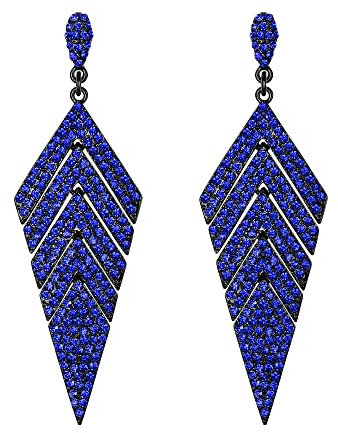 EVER FAITH Pendientes Mujer Cristal Austríaco Forma Rombo Araña Largo Aretes Colgantes Azul Tono Negro