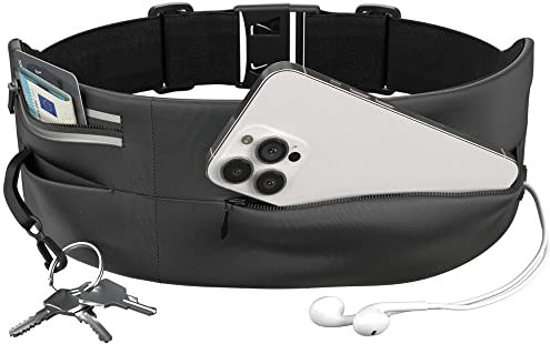 EAZY CASE großer Laufgürtel Hüfttasche passend für alle Smartphones als Jogging Tasche, Sportgürtel mit Reißverschluss, elastischer Gürtel für Fitness, Spazieren und Reisen, Schwarz