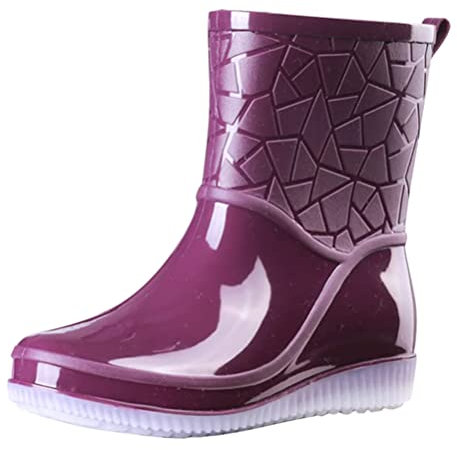 ORANDESIGNE Stivali di Gomma Donna Pioggia Stivali da Acqua Piatto Chelsea Moda Plaid Giardino Scarpe Impermeabile Antiscivolo Stivaletti Lavoro B Viola 36 EU