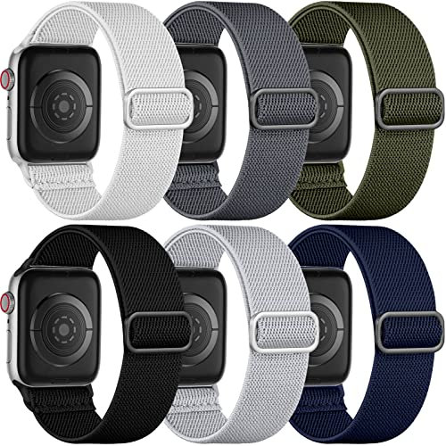 Charlam 6 pack Elastisch Loop Armband Kompatibel mit Apple Watch Armband 40mm 38mm 41mm 42mm für Damen Herren, Verstellbares Stoff Sport Nylon Ersatz Band für iWatch SE Series 10 9 8 7 6 5 4 3 2